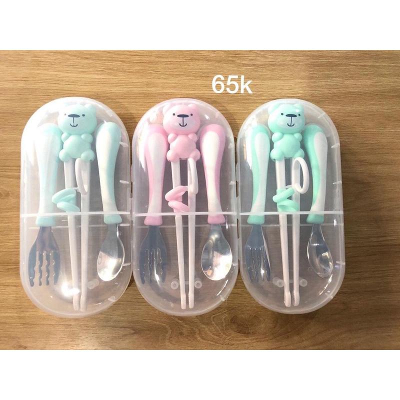 Set thìa dĩa đũa cho bé ăn dặm hình gấu bộ thìa dĩa cho bé tập ăn