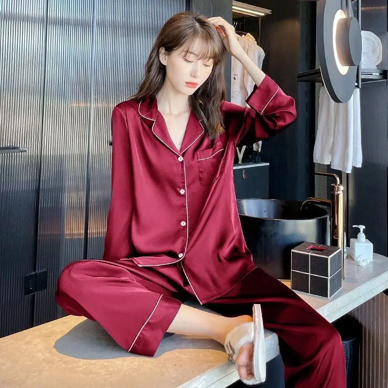 Đồ Ngủ Nữ, Mùa Mùa Xuân Và Mùa Thu, Dài Tay, Thích Hợp Cho Học Sinh, Chất Liệu Lụa Lạnh Dáng Rộng Vừa Vặn, Cỡ Lớn, Bộ Đồ Mặc Nhà Mỏng Cao Cấp Cho Nữ Mùa Hè 7