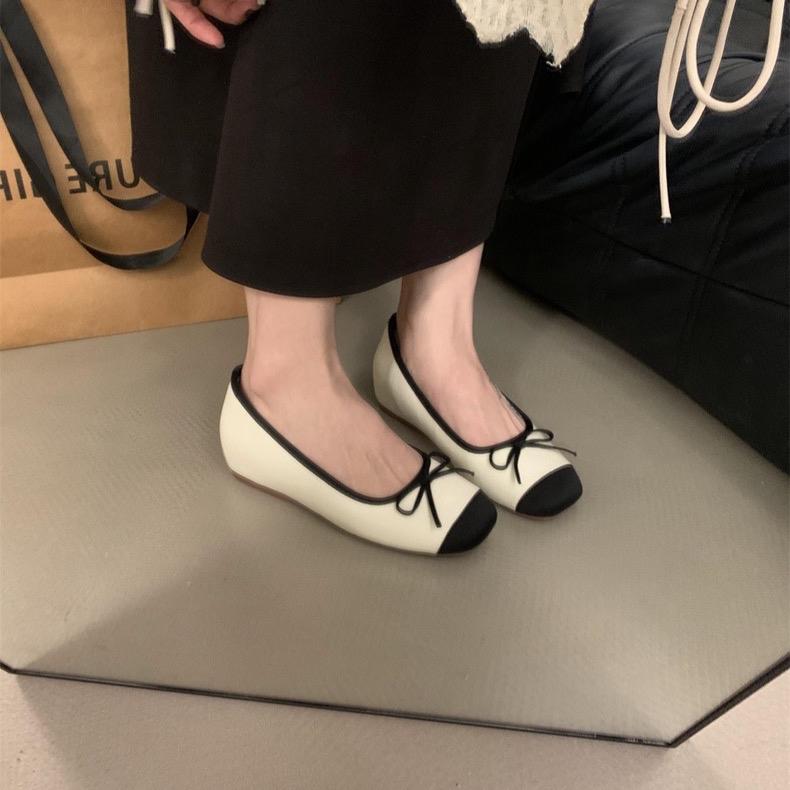 [DUHEE] Giày độn đế ẩn 5cm nữ đế bằng gắn nơ mũi vuông Giày Bệt Shoes 8