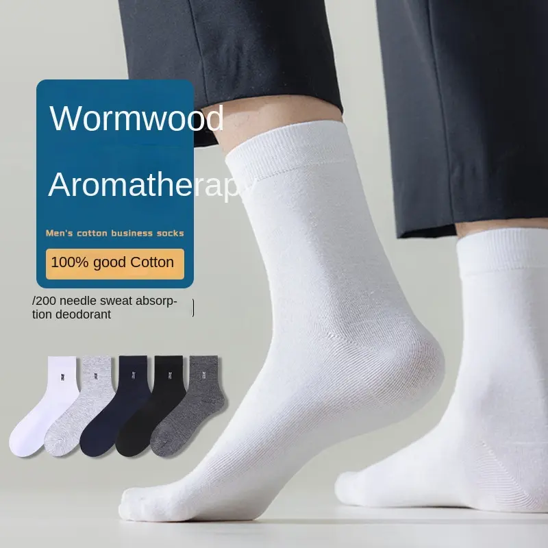 Argy Wormwood Socks Men's Autumn Deodorant and Sweat-Absorbing Cotton Men's Mid-Calf Length Sock Summer Cotton Sports Men Socks Menswear Lingerie