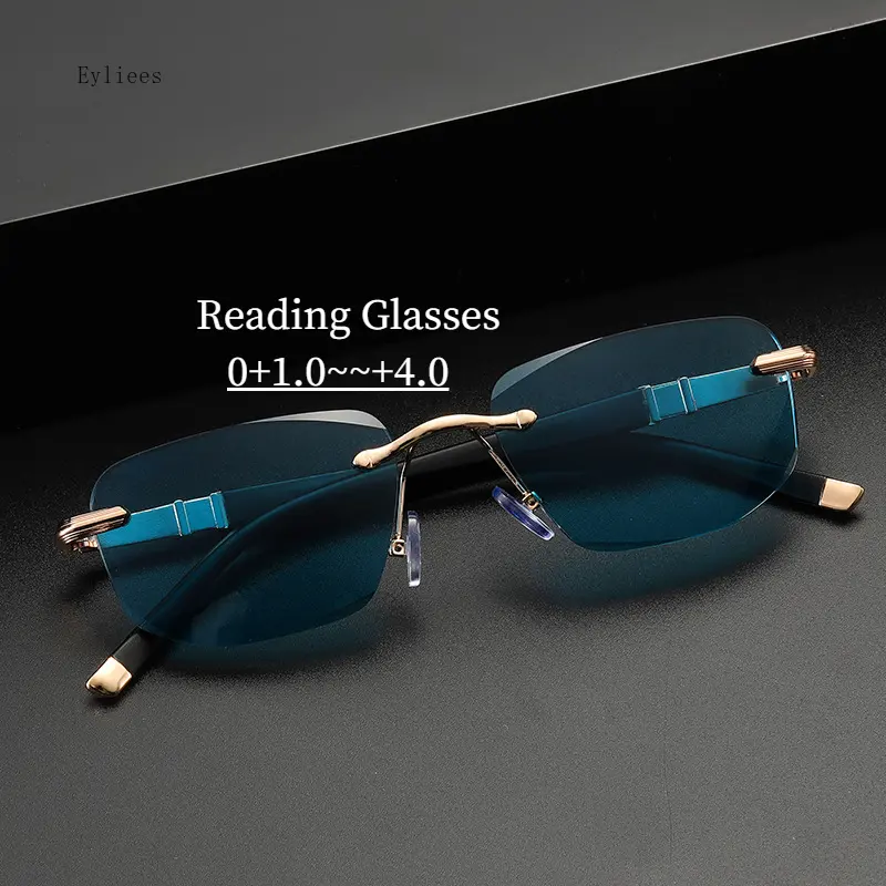 Anti Blue Light Reading Sunglasses for Women Fashion Rectangle Frameless Presbyopic Glasses Men Optical Eyewear