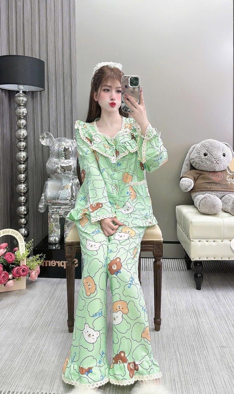 Product Introduction of Chất vải đũi sốp phom tiểu thư  Pijama Nữ Quần Ngủ Áo Ngủ 2