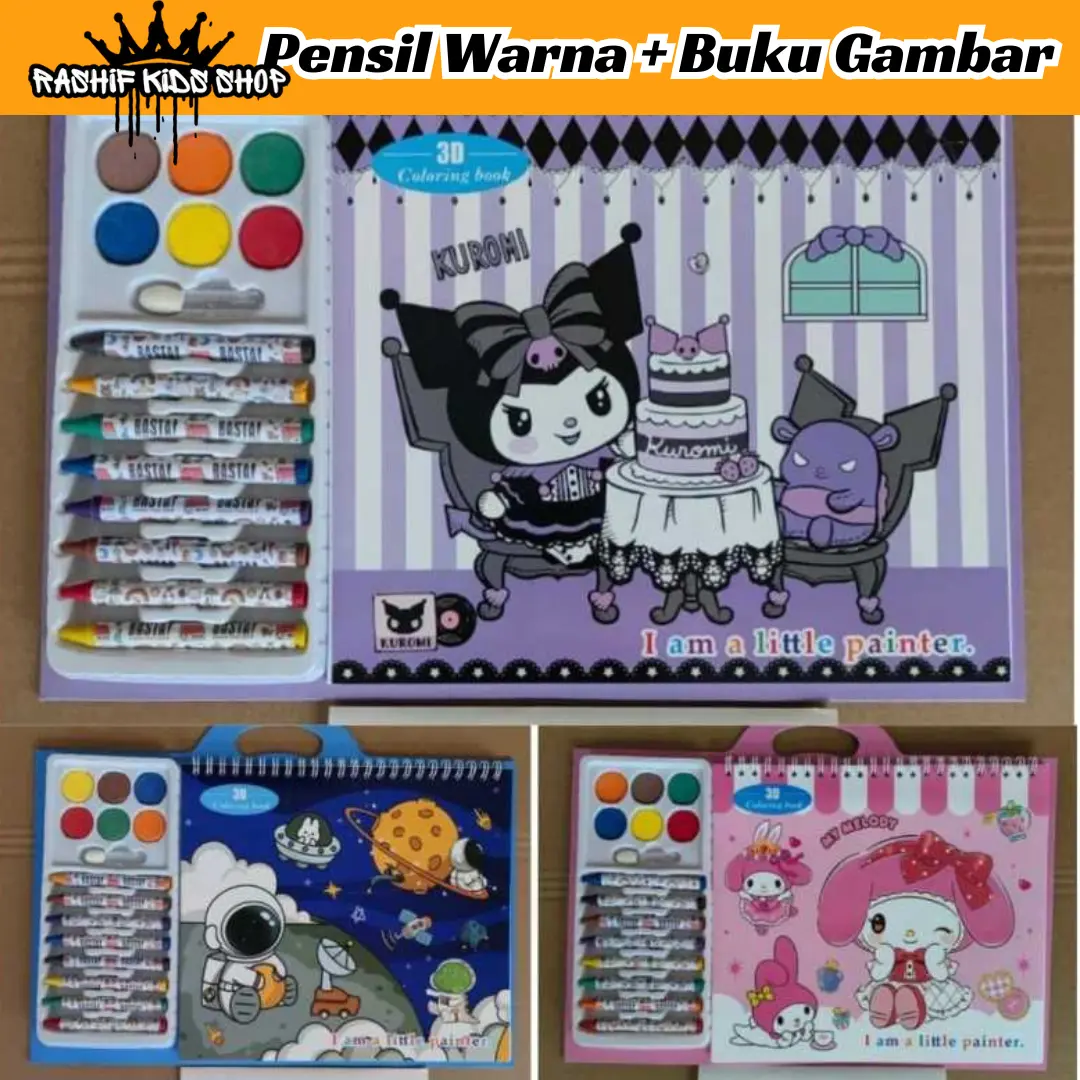Pensil Warna + Buku Gambar Kuromi & Melody - Buku Gambar Anak