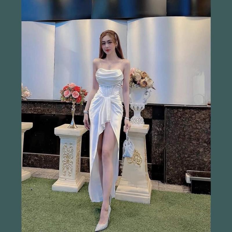 Đầm Dự Tiệc Body Xẻ Tà Dáng Dài Kèm Quần Sang Chảnh chất Lụa Dress vaybody xinh ton dang đầ m ti ệ c váy đầy màu sắc váy dự tiệc váy thường mặc Nữ Trắng