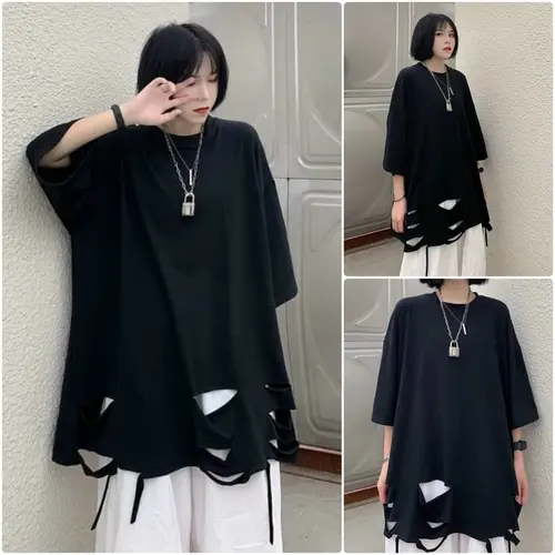 Áo thun rách KA chât cotton co dãn 4 chiều, from rộng tay lỡ nam nữ mặc được dưới 60kg mặc đẹp