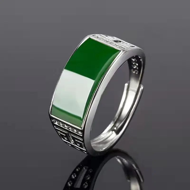 Men's Ring, Silver Ring, Elegant Men's Ring, Domineering Green Men's Ring