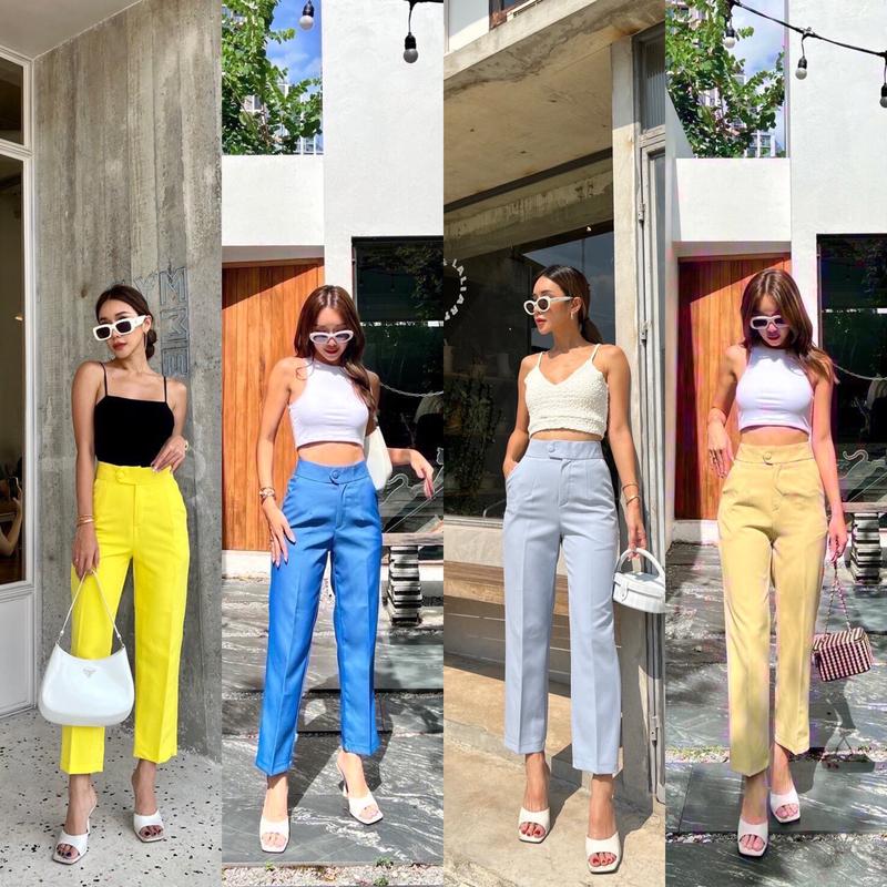 Celana Promthong BO1 7/9 High Waist Kancing Bulat Katun Tidak Stretch Bangkok Wanita 4