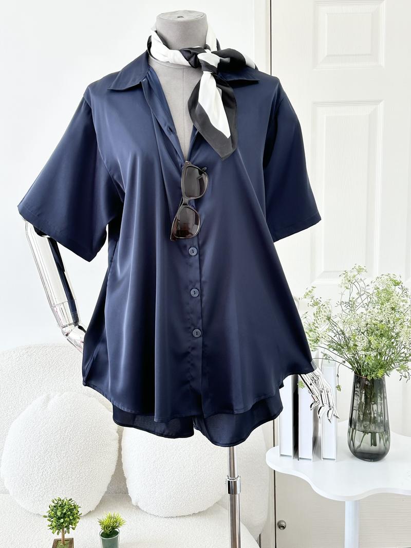 Product Introduction of Bộ Sơ Mi Áo Tay Lỡ Quần Đùi Chất Lụa Latin Màu Trơn Đơn Giản (Free Size 45-75kg) Women Nữ 18
