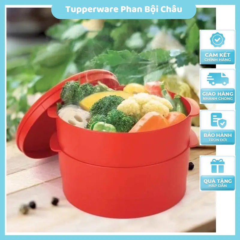 Xửng Hấp Tupperware Steam It 2 Tầng Màu Đỏ Thiết Kế Khít Chặt Khép Kín Tăng Áp Suất Hấp Chín Nhanh Dễ Dàng, lẻ 1 tầng xửng, lẻ nắp xửng 0