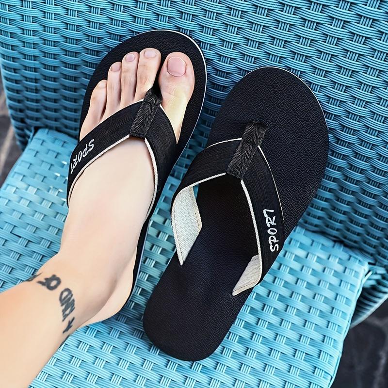 Men's Summer Flip-Flops - Breathable, Non-Slip Fashion Slides with Arch Support, Casual Beach & Outdoor Wear, Black Fabric Upper Rubber Sole 4