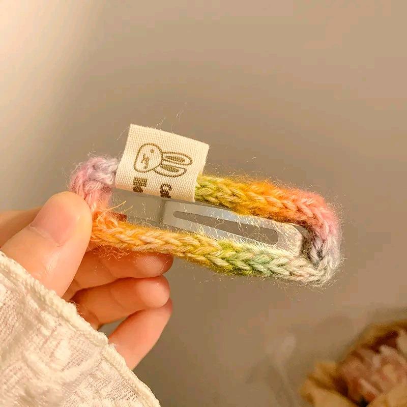Cute Rainbow Color Wool Woven Barrettes Female Forehead Hairpin Side Fringe Clip Back Head BB Clip Hairware 7