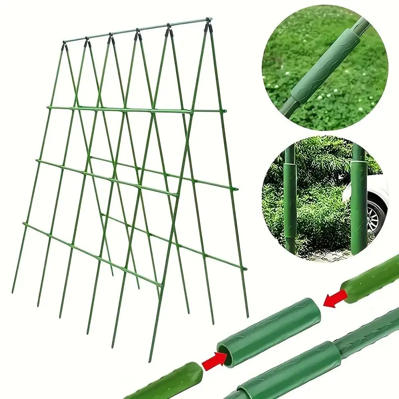 Garden Stakes Set, 65pcs/set Rust-proof Steel Vegetable Support Stakes, DIY Garden Climbing Plants Support Frame Set, Includes 30 Stakes, 20 Connectors and 15 Rotatable Clips, Garden Tools, Outdoor 4