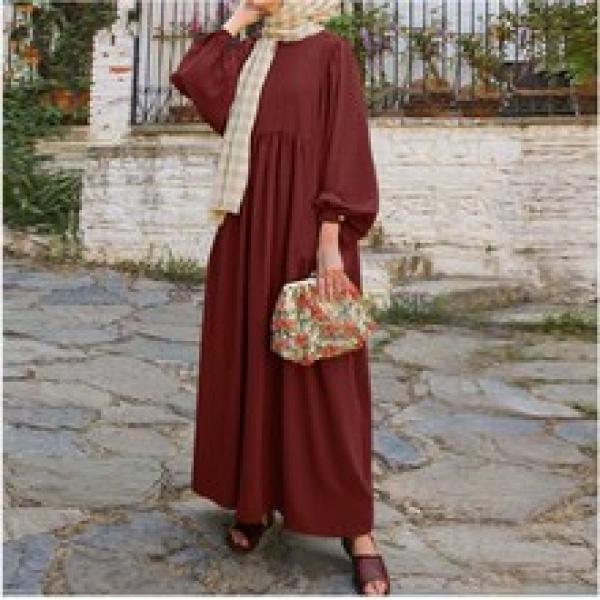 Product Introduction of New Autumn Cross-Border Supply Artistic Temperament Muslim Women's Pullover round Neck Large Swing Dress 18