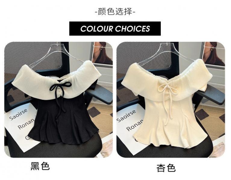 Product Introduction of Áo Sơ Mi Nơ Duyên Dáng Phong Cách Pháp, Trang Phục Mùa Hè Của Phụ Nữ, Hàng Mới Về Năm 2025, Trễ Vai Dễ Thương Và Gợi Cảm, Áo Ôm Sát, Phong Cách Xã Hội 2