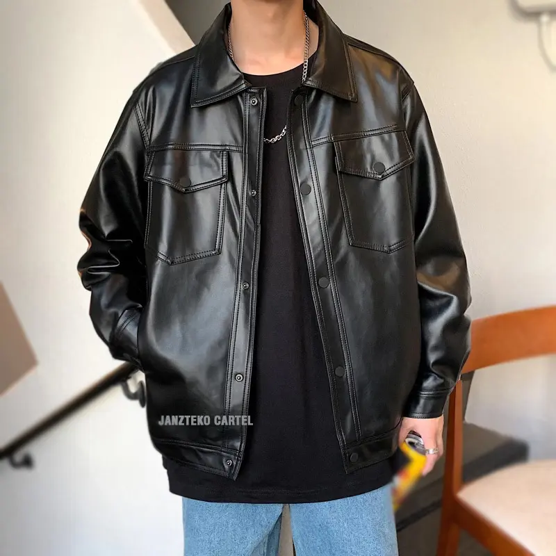 JNK x MARIO - Jaket Oversize Pria Kulit Sintetis Viena Big Size Kerah Blezer Kemeja Faux Synthetic Leather Outif Cowok Laki Laki Korea Style Casual Acara Pesta Kerja Kantor Vintage