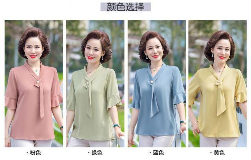 Product Introduction of Áo Phong Cách Phương Tây Ngắn Tay, Quần Áo Cho Mẹ, Thích Hợp Cho Mẹ TRUNG NIÊN Và TRUNG NIÊN, Hàng Mới Về, Dáng Rộng Vừa Vặn, Làm Bằng Voan, 40-50 Tuổi Nữ Top Women Shirt Sơ Mi 8