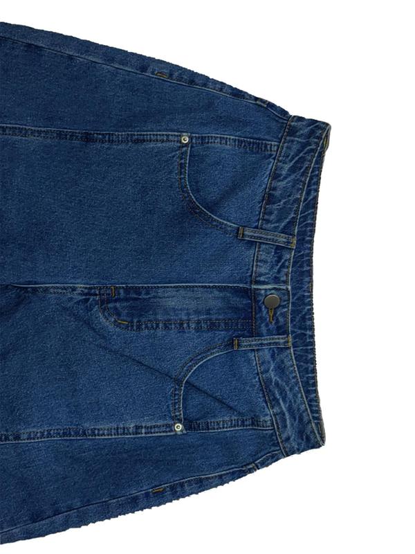 Women's Plain Button Fly Pocket Straight Leg Jeans, Casual Comfy Denim Trousers for Daily Wear, Ladies Bottoms for All Seasons， Jeans for Women 3