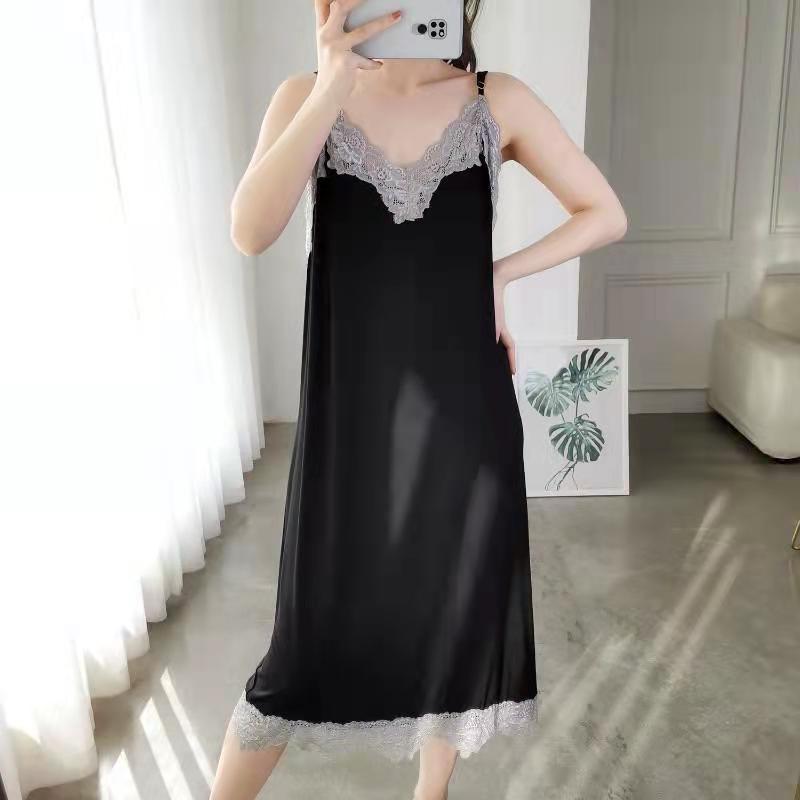 Đồ Ngủ Ren Nữ, Ngoại Cỡ Ngoại Cỡ 150Kg, Tay Ngắn, Quần Áo Ngủ Mùa Hè, Váy Dài Trung Bình Đồ Ngủ, Váy Mặc Nhà, Trang Phục Đi Chơi 2