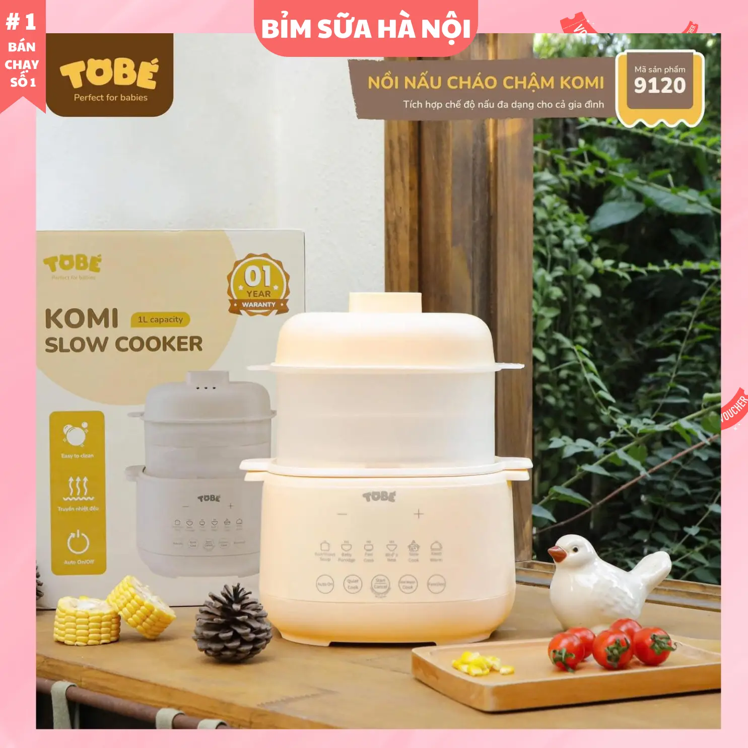 Nồi Cháo Komi TOBE An Toàn 1L/1.8L, 8 Chế Độ Hấp, Giữ Nhiệt 8h, Chống Chào Tiết Kiệm Điện, Nấu Ăn Nồi Lẩu Điện Máy Tiệt
