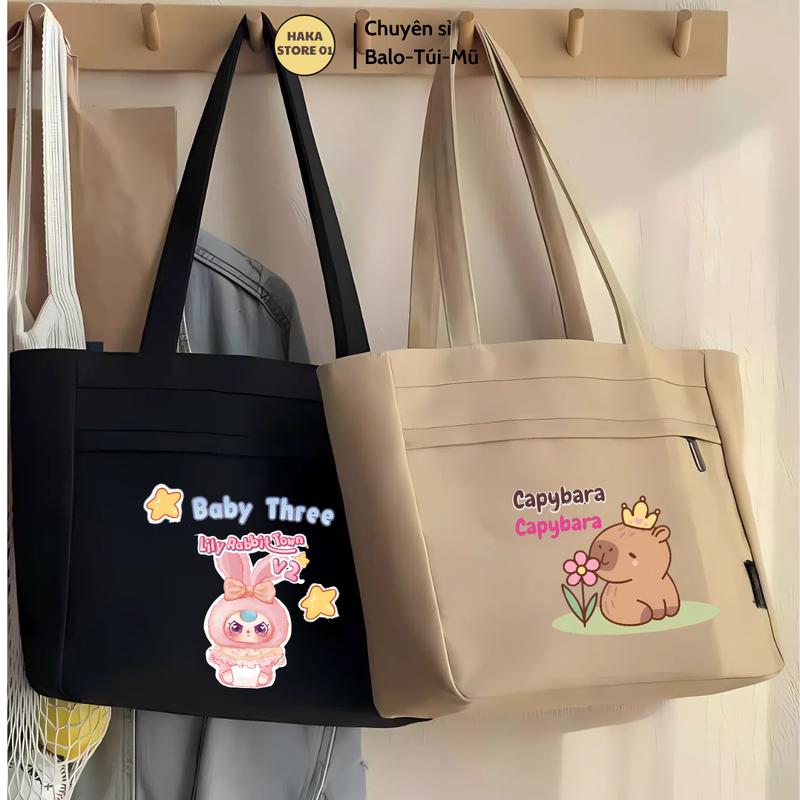Túi tote vải canvas 2 lớp có ngăn phụ có khoá miệng túi xách nữ cầm tay đi học đi chơi tiện dụng đựng sách vở A4 laptop 14inch dành cho nữ Bag Đeo Vai Chữ Nhật Hình Chữ Nhật- HaKa Store