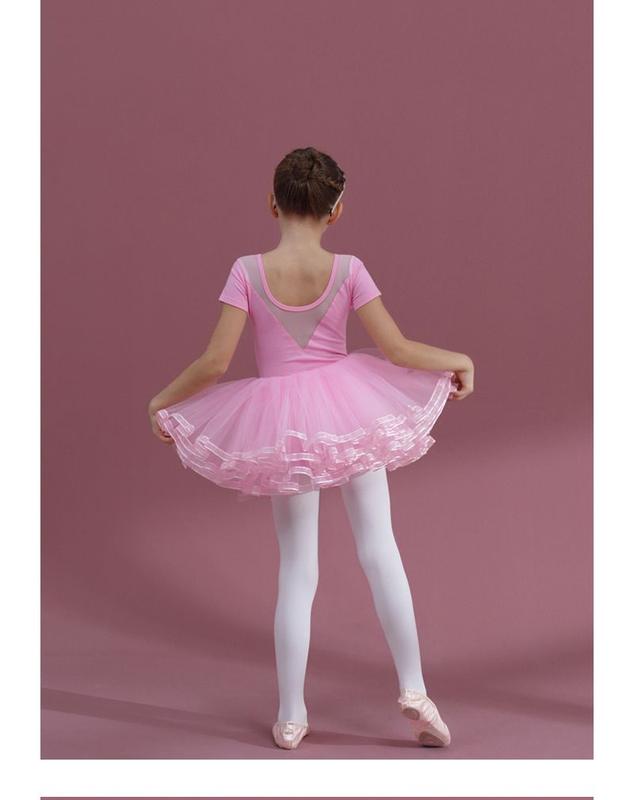Product Introduction of KID'S cherry powder dancing dress girls short sleeve cotton one-piece tutu + pink skirt 6