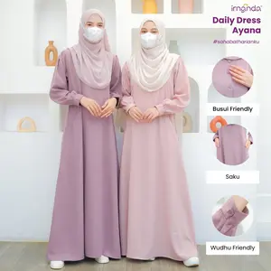 Irnanda Ayana Dress Gamis Basic Polos Wanita Muslim Bahan Izumi Size M L XL Simple Wudhu Busui Friendly Homedress Dailydress Remaja Dewasa Syari