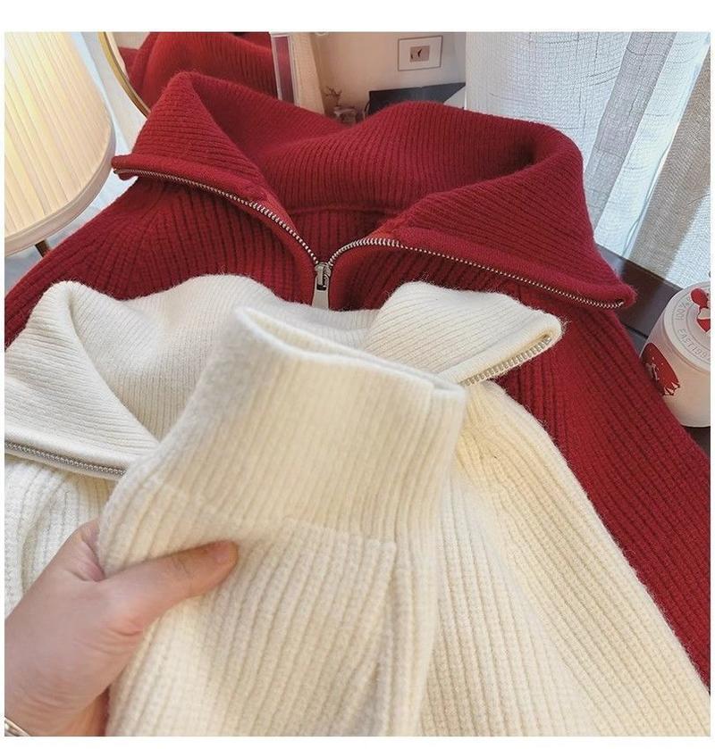 Product Introduction of Áo Len Lười Áo Trên, Dệt Kim Dày, Dáng Rộng Vừa Vặn, Dây Kéo Cài Cửa, Ve Áo, Thiết Kế Đẹp Mừng Sức, Dành Cho Nữ, Hàng Mới Về Thu Đông 2024 Top Women 8