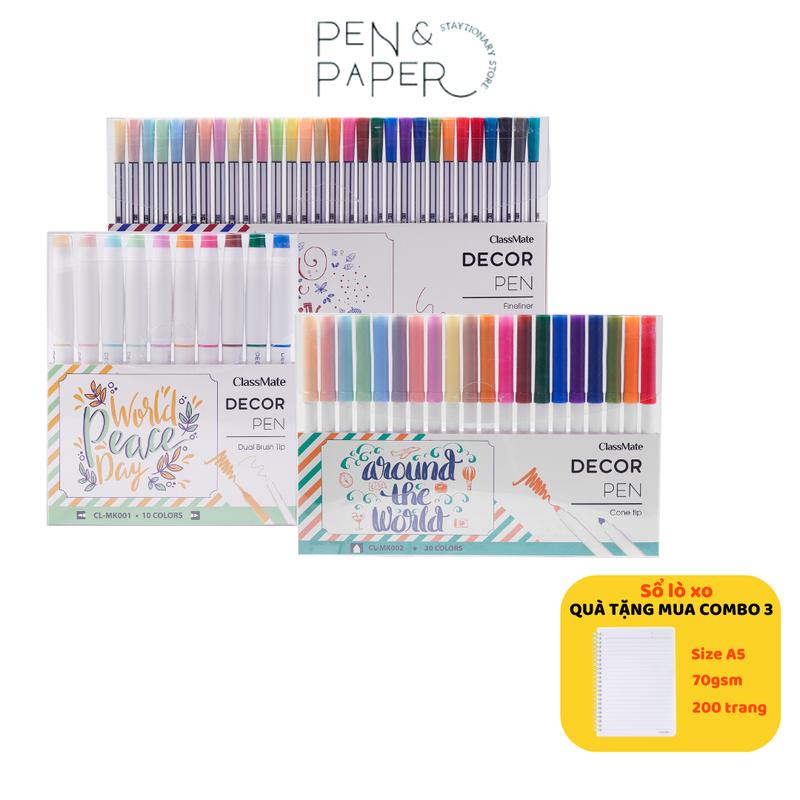 [MUA COMBO TẶNG QUÀ] Bút Decor Pen CLASSMATE- Dual Brush Tip/Cone Tip/Fineliner- Bút Đa Năng Trang Trí Sổ, Viết Caligraphy, Bullet Jounal, Take Notes Siêu Đẹp, Siêu Tiện Lợi, Màu An Toàn Cho Trẻ Nhỏ-MK001/002/003