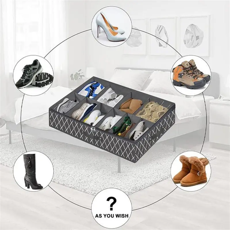 Underbed Shoe Organizer Storage Box with Handle, Foldable Shoe Storage Box, Shoe Organizer for Home Bedroom, Dormitory, Hotel, Apartment 4