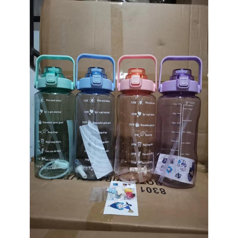 Botol minum Jumbo 2 LITER Motivasi Penanda waktu Tritan Quifit Handle BENING 2000ML Botol Minum 2L COD Supercook 8
