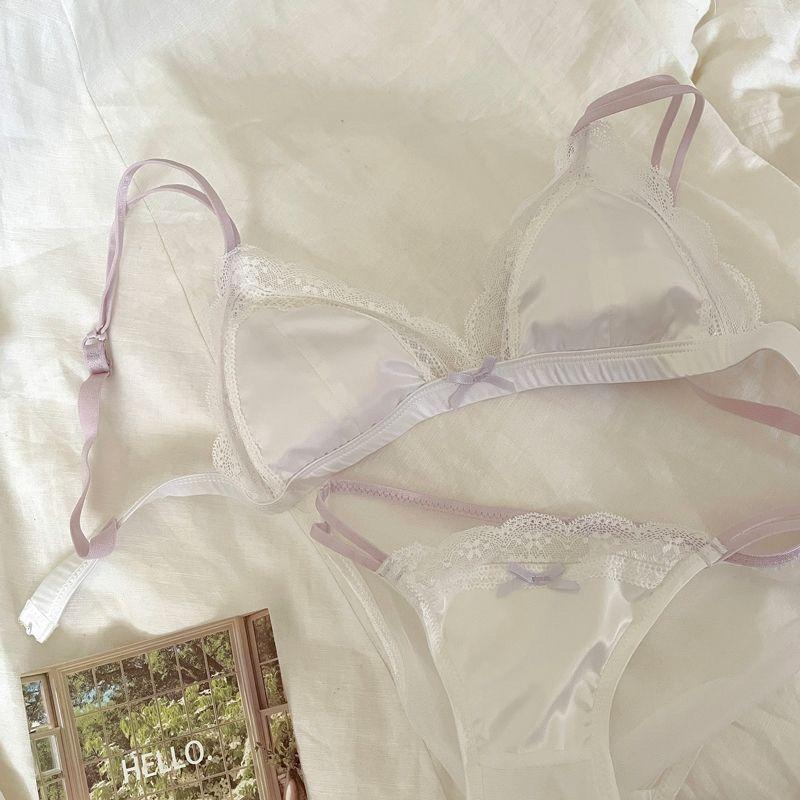 Product Introduction of French Satin Girl Ultra-Thin Underwear Push up Show Sexy Lace Summer Breathable Bra Set 2