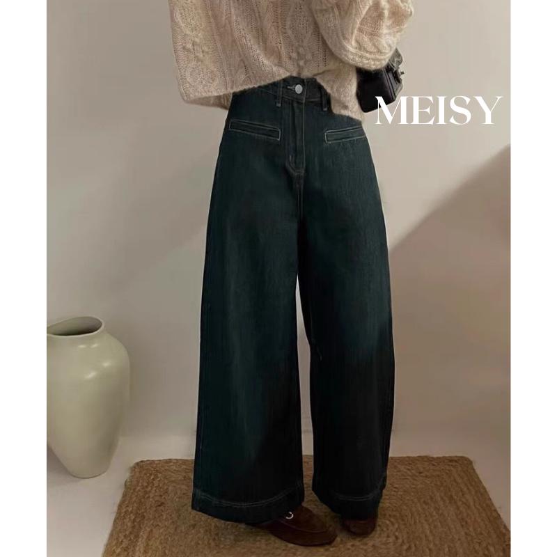  Quần Jeans bò ống rộng nữ chất Jeans vải mềm phong cách basic Hàn Quốc túi cơi gấu 4 phân có Bigsize 