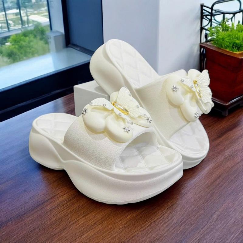 Dép bánh mì nữ quai ngang đế cao 5cm đính nơ Bướm xinh dễ thương chất liệu EVA siêu êm nhẹ bền D7774