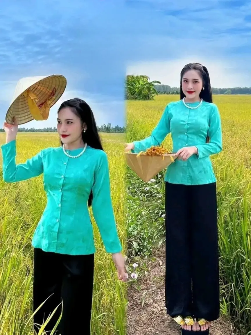 ÁO BÀ BA GẤM HOA (ÁO LẺ KHÔNG KÈM QUẦN), 6 SIZE : TỪ 50KG ĐẾN 70 KG ) Nữ Top Voi Sơ Mi Kem