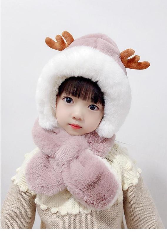 Product Introduction of Winter new children's hat scarf combination male and female children warm plush cute baby deer antler ear protection hat 8