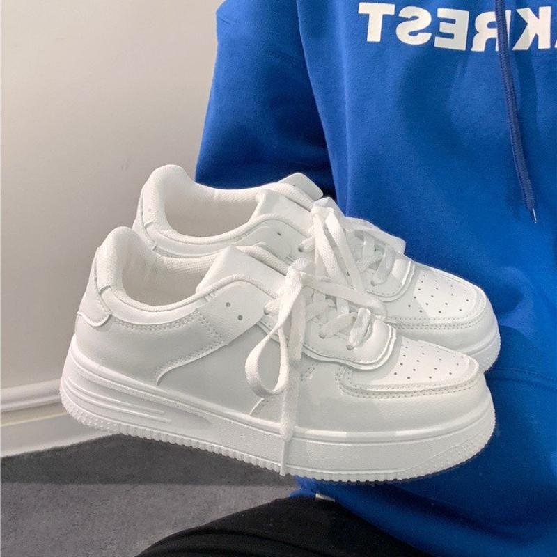 Product Introduction of White shoes new thick sole pure white round head student lace-up casual shoes female Running Shoes Sports Footwear 1