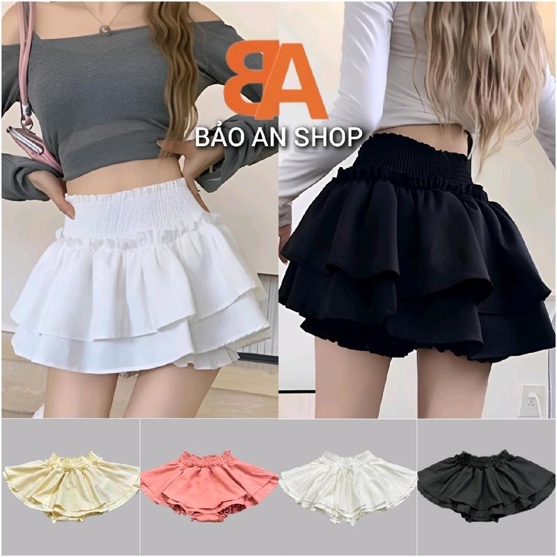 [ CV-264 ] Chân váy ngắn 2 tầng có quần bí bo đùi lưng thun viền bèo kèm sét áo croptop ôm body ống chất vải KT Free Size Nữ Women Kem Voan Voi
