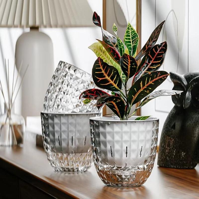 Product Introduction of Modern Plastic Lazy Hydroponic Flower Pot Transparent Large Capacity Water Absorbing Flowerpot Double Layer Succulent Plant Pot Home Decoration 16