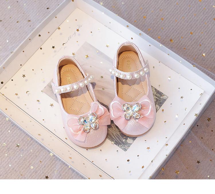 Product Introduction of Toddlers Girls Leather Shoes with Crystal Butterfly Kids Dress Shoes for Wedding Party Children Princess Flats Bow-knot Sweet 13