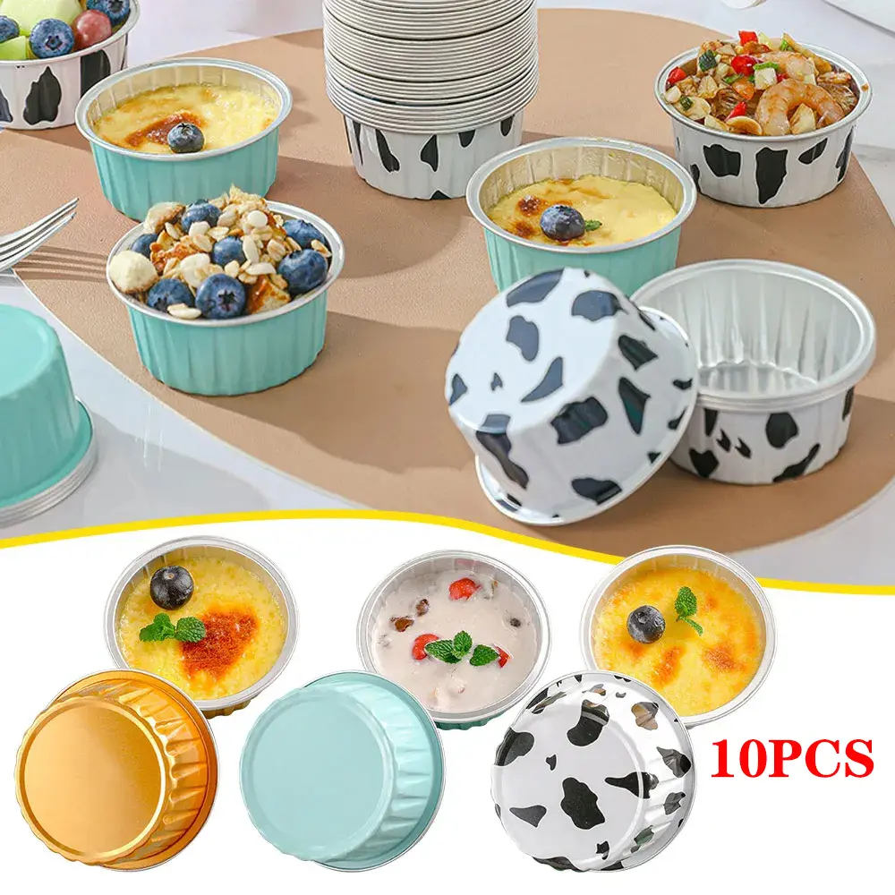 10pcs Reusable Aluminum Foil Tin Cup Pudding Cake Mold Air Fryer Tinfoil Box Small Baking Tray Tinfoil Cups Baking Pastry Tools