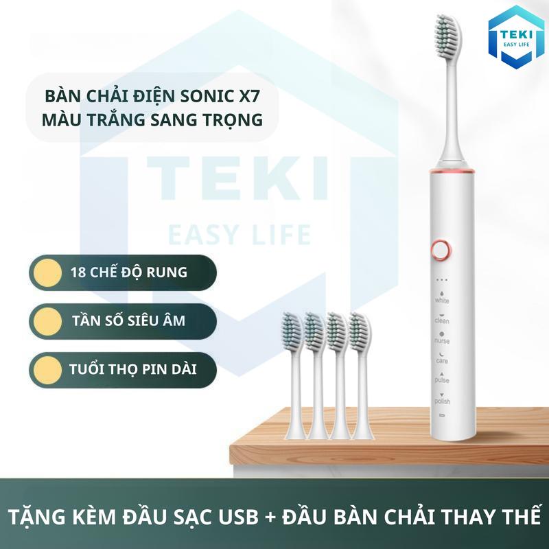 Product Introduction of Bàn Chải Điện Đánh Răng Sonic X7 Thông Minh 6 Chế Độ Làm Sạch Tặng Kèm 4 Đầu Thay Thế Lông Mềm Cao Cấp | TEKI Trắng Răng 25