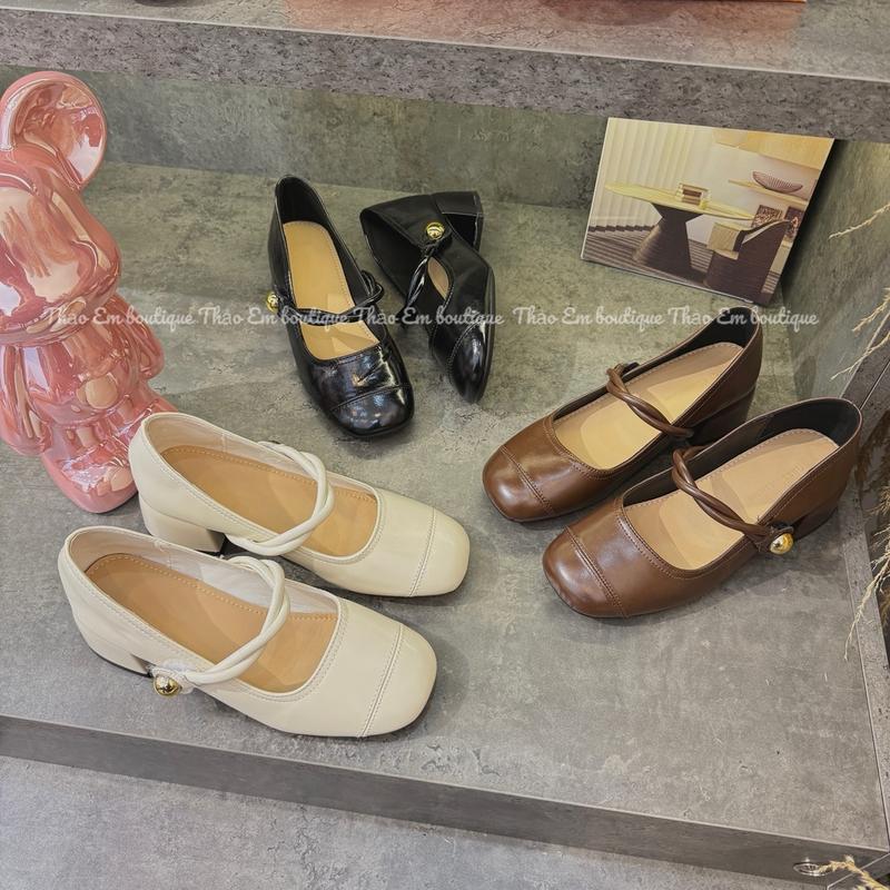 Giày bup bê cao gót phối quai tết  4-5p  ( GC55)