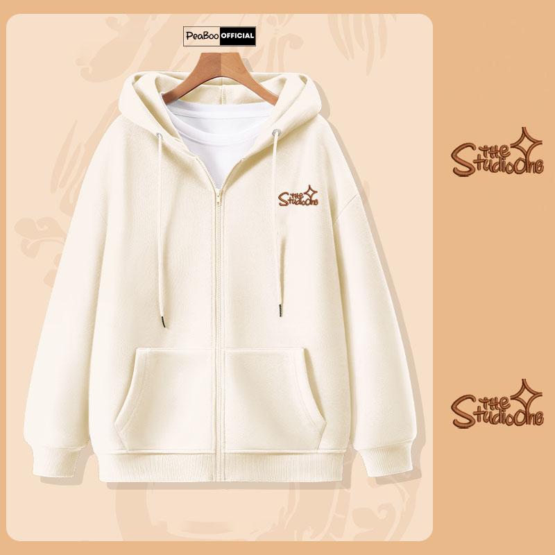 Áo Hoodie Zip THÊU, Áo Khoác Nam Nữ Unisex By PEABOO Mã HZ Studio One Chất Nỉ Bông Form Rộng Mũ 2 Lớp