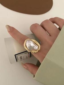 1 Pieza Anillo de Diseño Geométrico Decorado con Perla Falsa, Anillo de Apertura Ajustable Casual para Fiesta, Decoración de Ropa Diaria para Chicas y Mujeres para Regalo