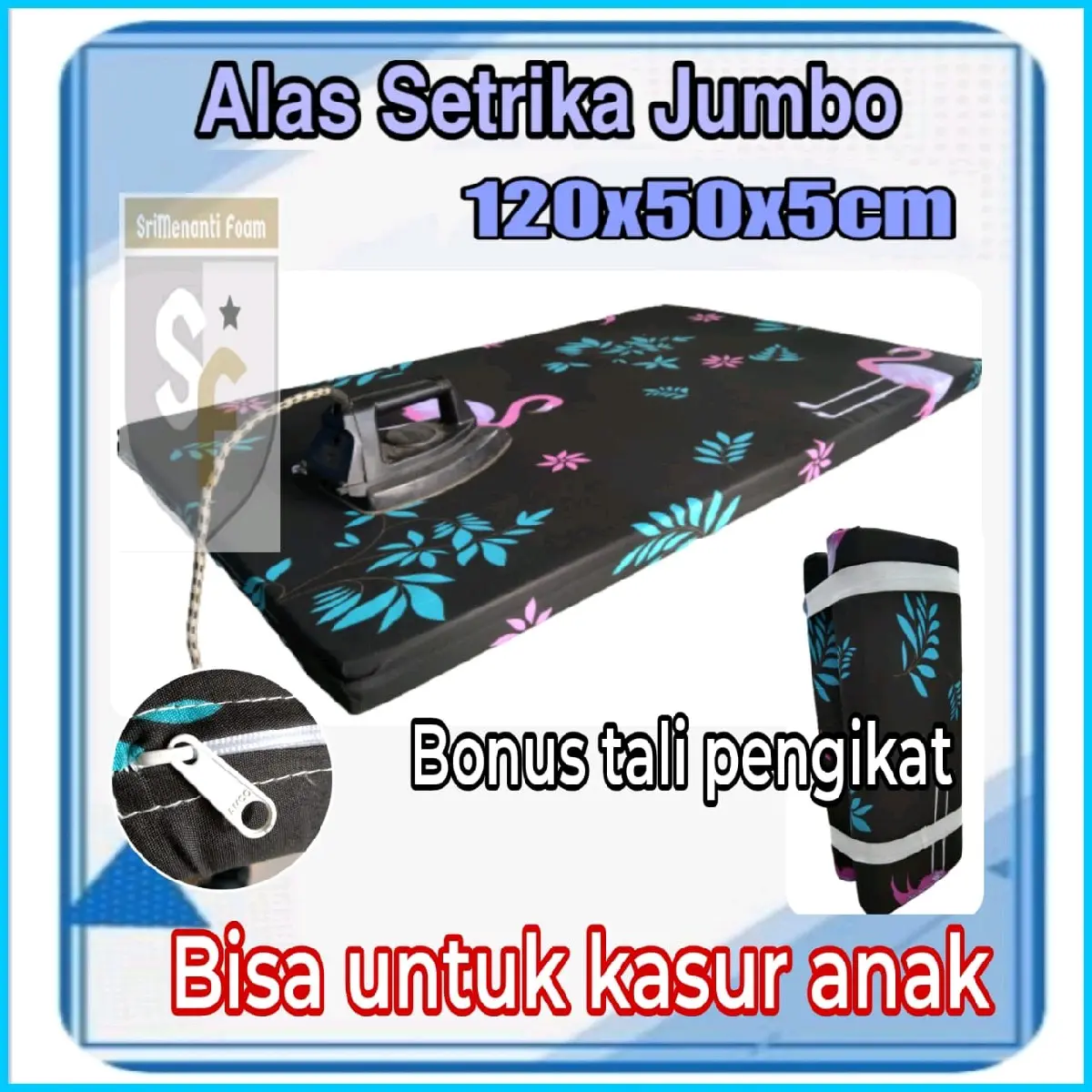 Alas setrika.jumbo panjang 120cm.Alas setrika busa.Alas gosok. Portabel Rumah Tangga Dapat dilipat Hitam