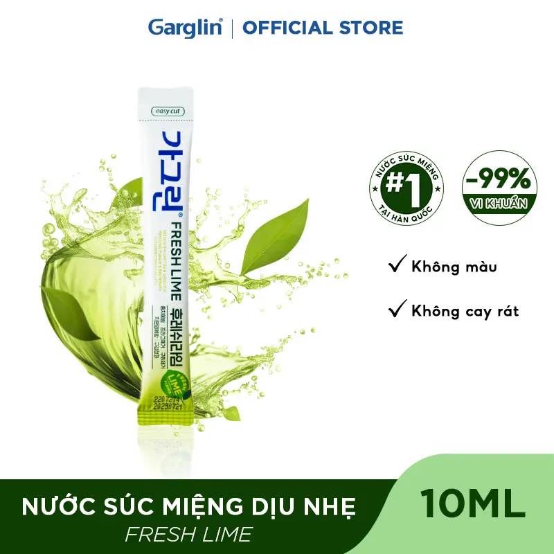 Nước súc miệng the mát gói tiện lợi Garglin Freshlime dung tích 10ml - Hàng chính hãng