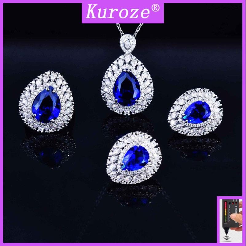 Product Introduction of Kuroze Exquisite Set Natural Sapphire Pendant Open Ring Earrings 17