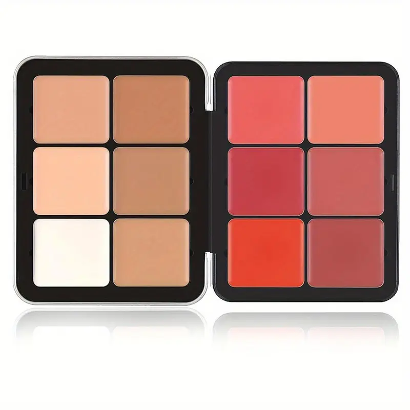 12 Color Blush Palette, 1 Box Matte & Glitter Glow Highlighter Palette, Long Lasting Blush Concealer Palette, Natural Look Blush for Daily Makeup, Compact Cosmetics 6