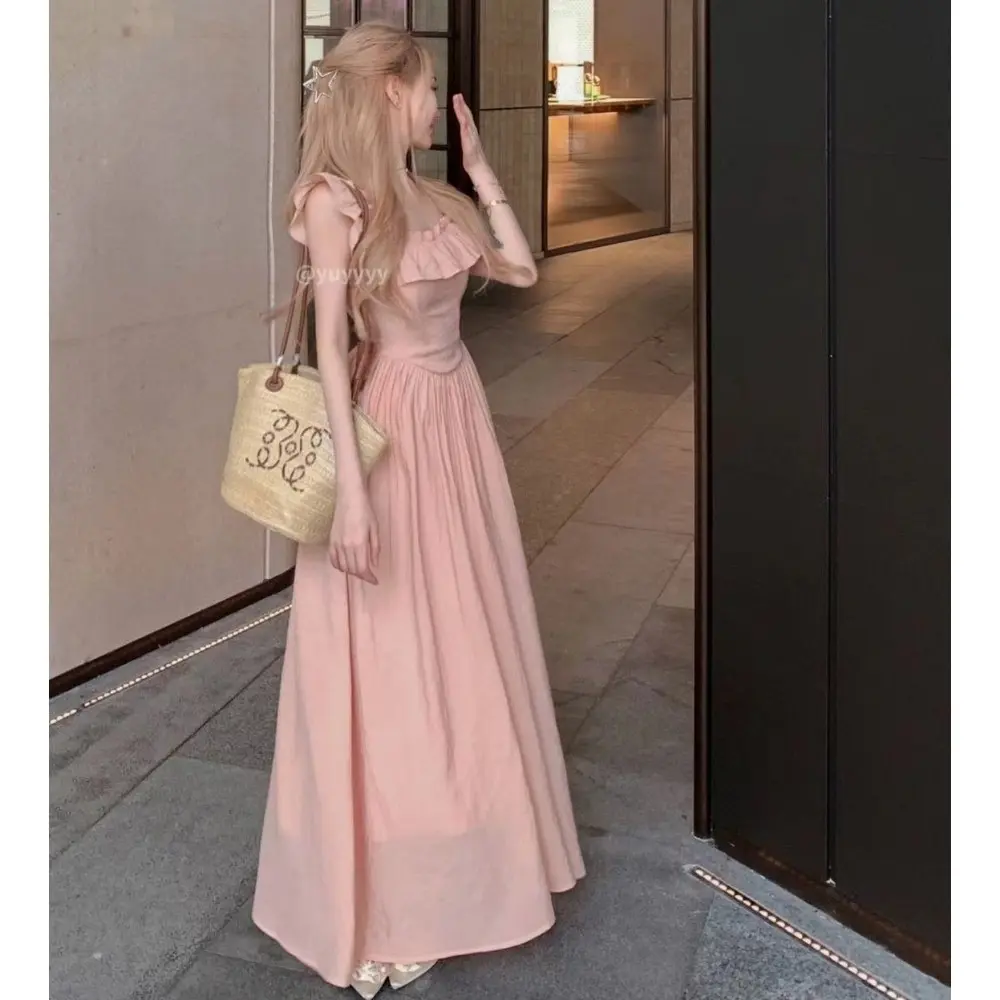 RICH-THEY Váy Dài Nữ Thời Trang Mùa Hè Phong Cách Mới Váy Dài Xếp Nếp Eo Váy Chữ A Giảm Béo | BigBuy360 - bigbuy360.vn