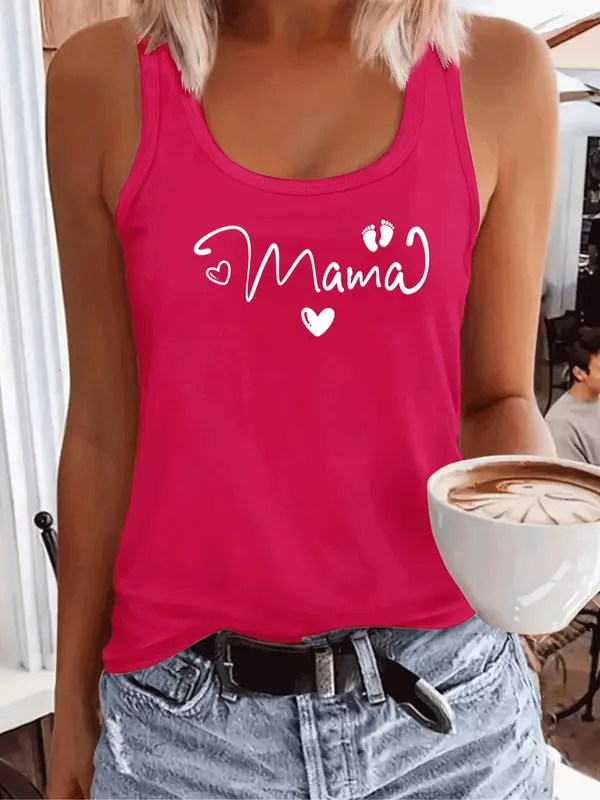 Women's Letter Print Round Neck Sports Tank Top, Casual Sleeveless Crew Neck Top for Yoga Gym Workout, Ladies Sportswear for All Seasons, Womenswear 7